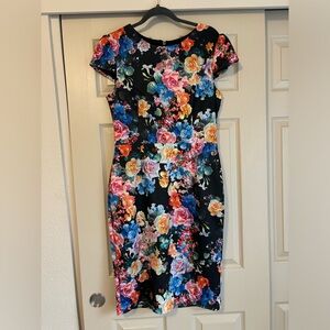 Betsy Johnson Women's Sheath Dress Size 12 floral Midi Zip Up Stretch Lined